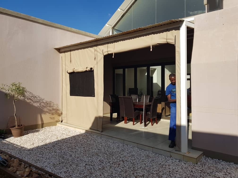 Side angle of patio awning installation