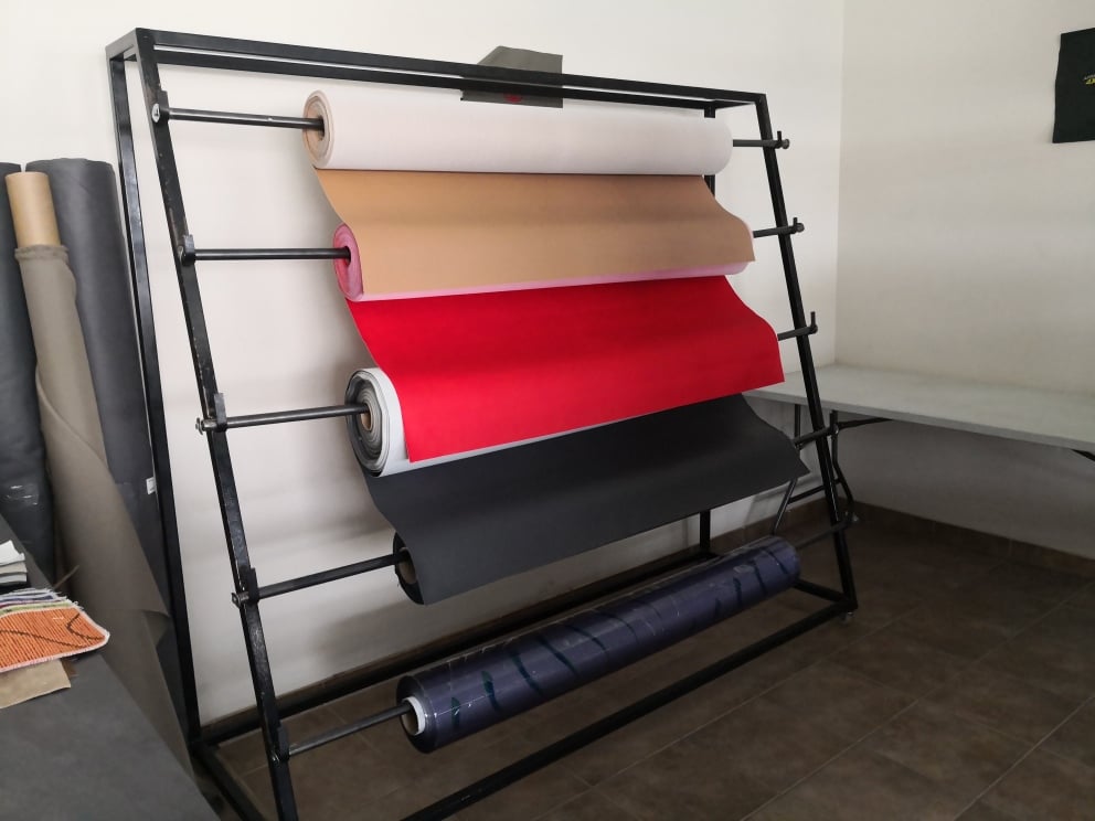 Fabric roll display in the supply shop